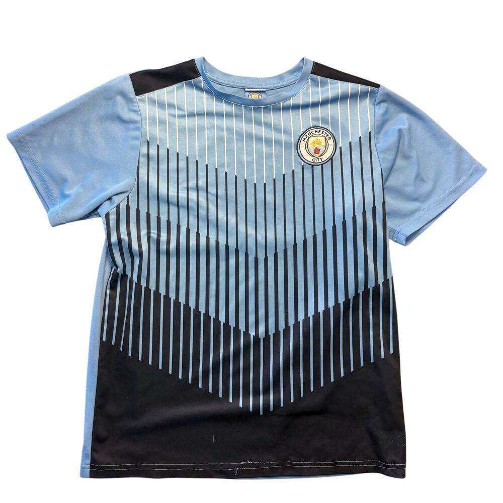 Manchester City Youth Large Soccer Jersey Blue Striped YL